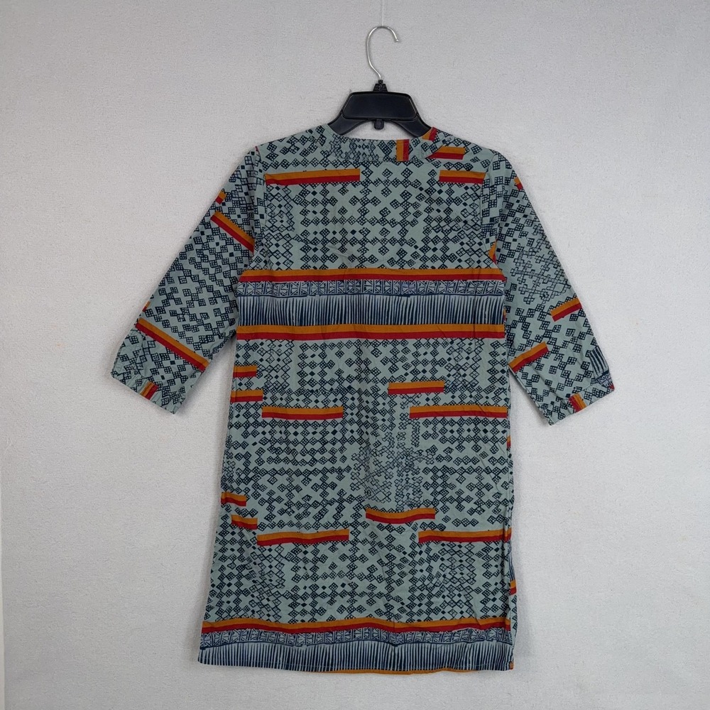 Gramicci Dress Womens Small Green Geometric Henley 3/4 Sleeve Boho Tribal Cotton - Picture 6 of 12